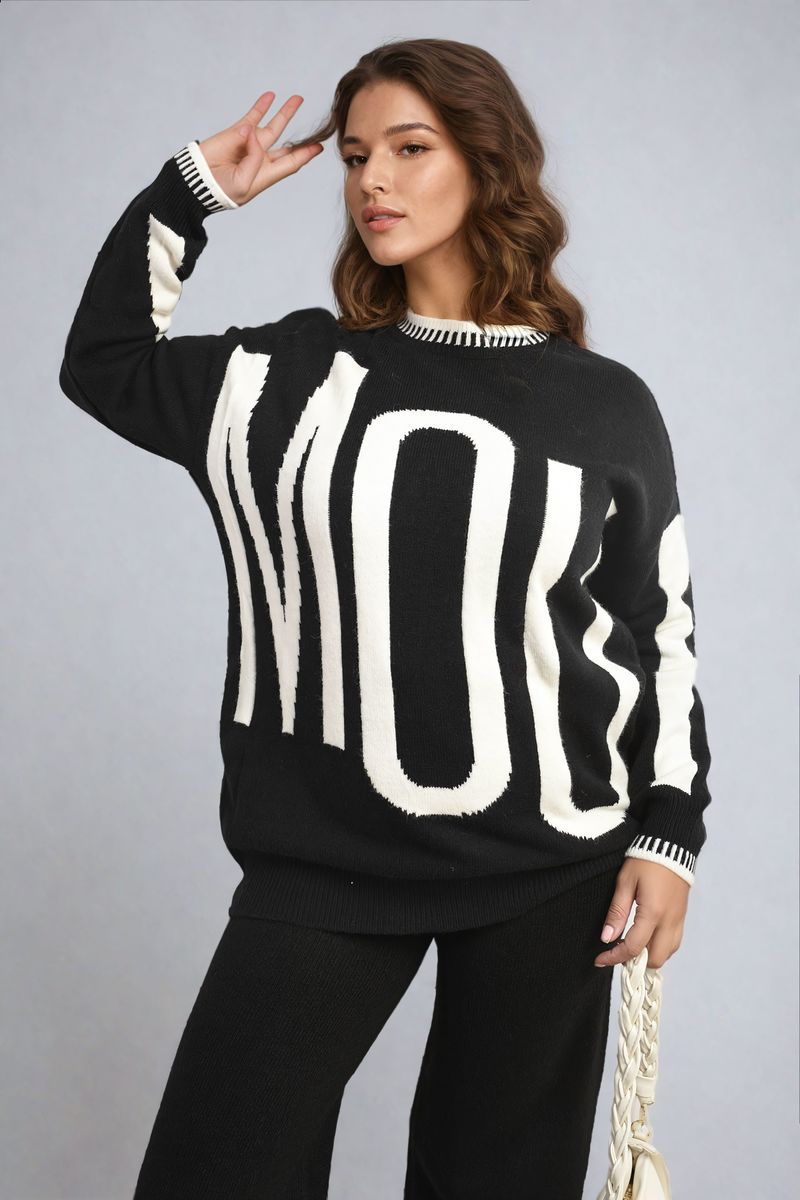 Amour Graphic Long Sleeve Knitted Jumper Moda