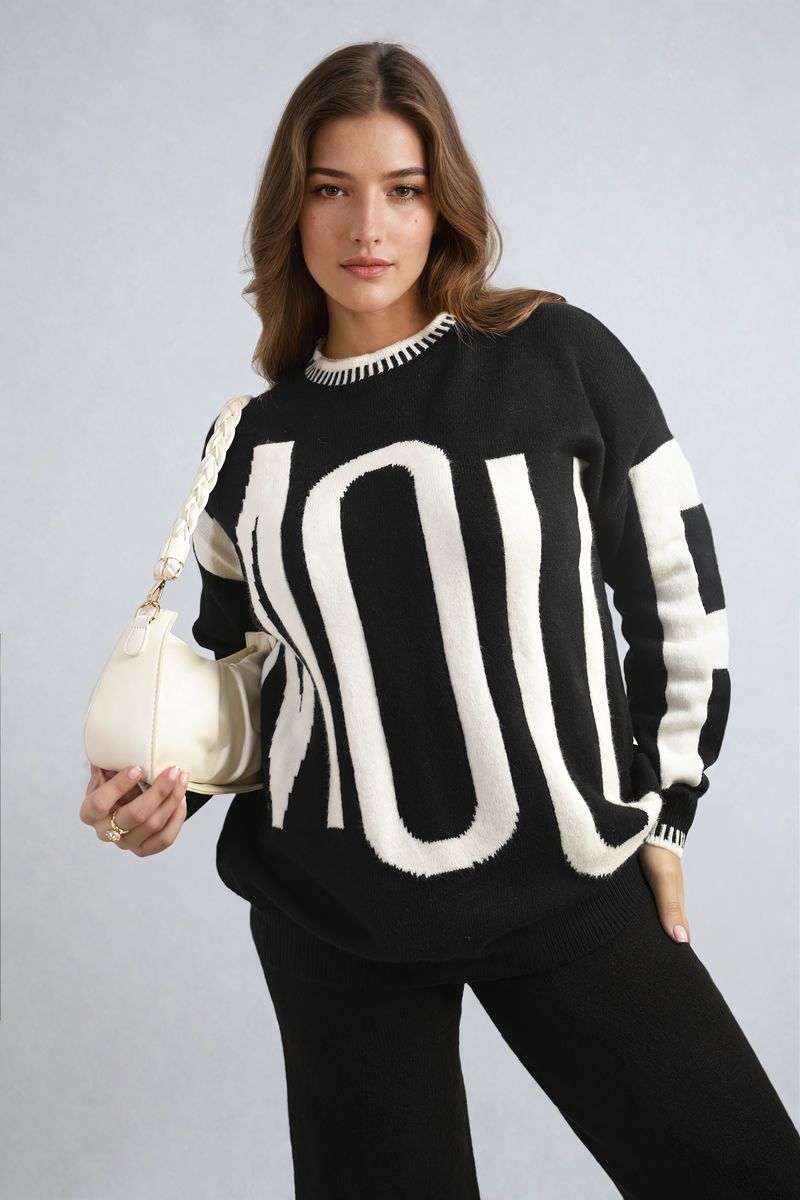 Amour Graphic Long Sleeve Knitted Jumper Moda