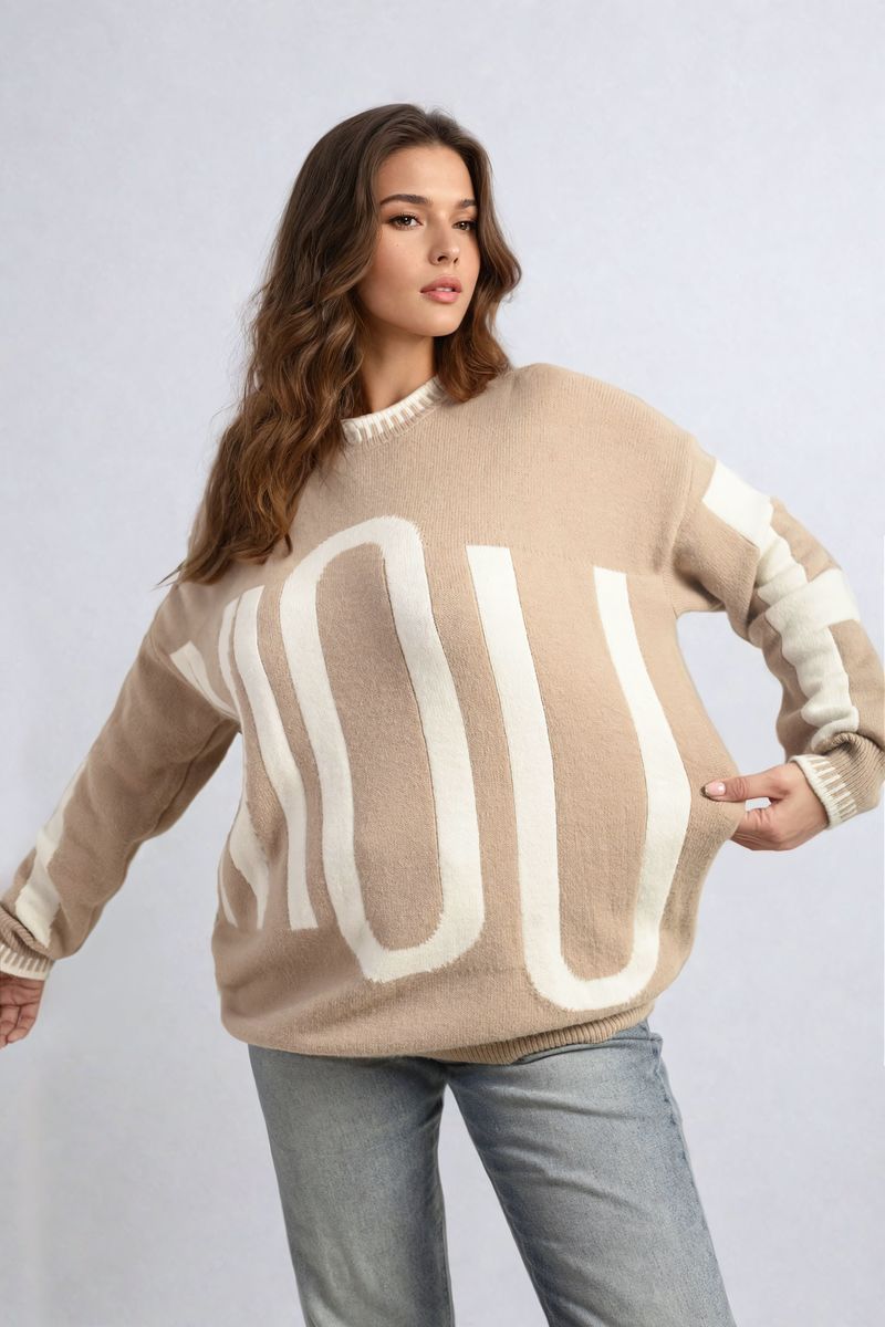 Amour Graphic Long Sleeve Knitted Jumper Moda