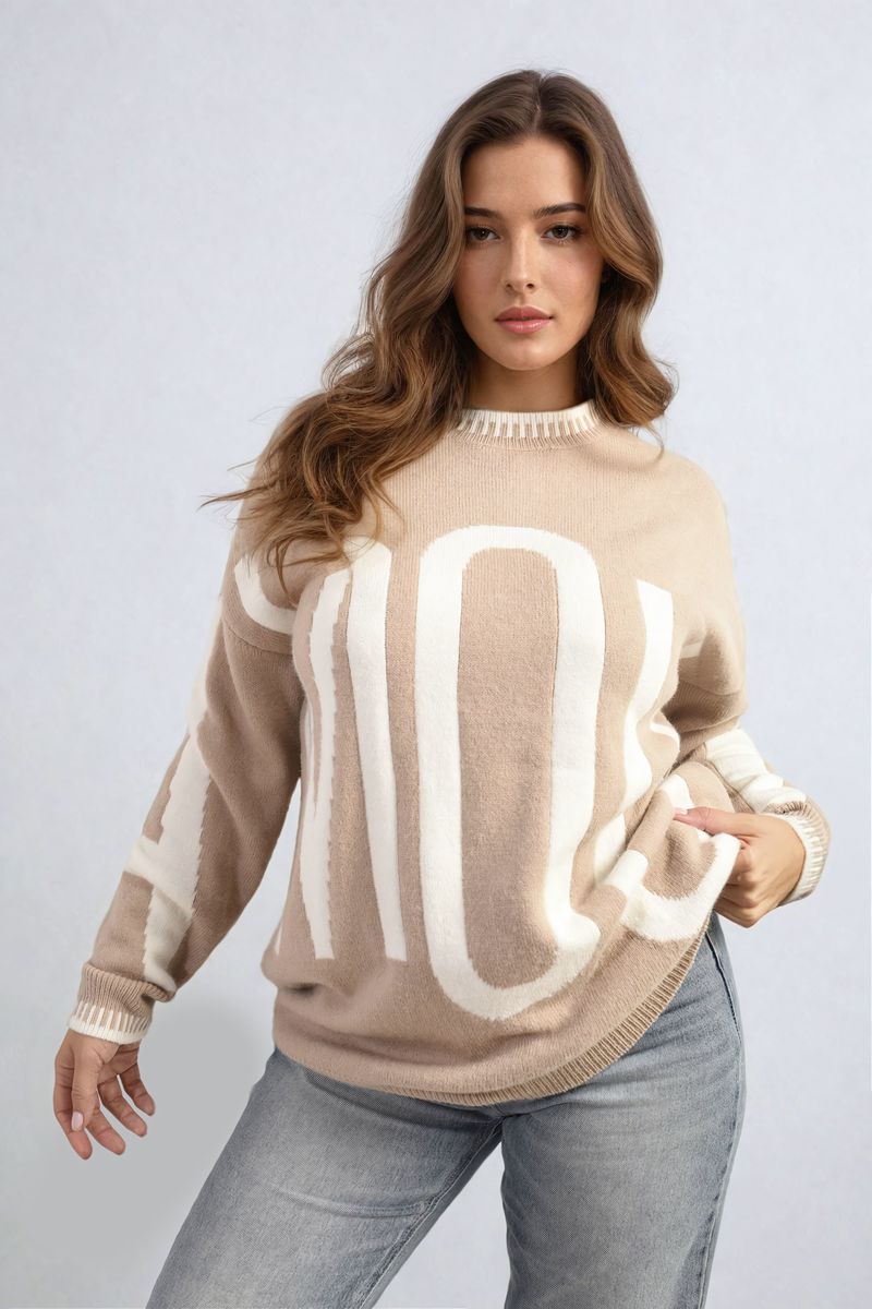 Amour Graphic Long Sleeve Knitted Jumper Moda
