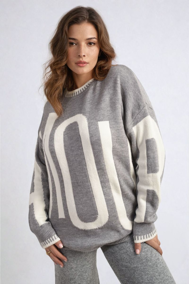 Amour Graphic Long Sleeve Knitted Jumper Moda